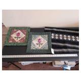Set of 2 Quilted Tulip Wall Hangings and Swedish Woven Table Runner