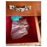 Vintage Wooden Jewelry Box with Beaded Necklaces, Earrings & Accessories