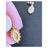 Opalescent Blue Stone Halo Earrings in Gold Tone - Vintage Rhinestone Halo (Pair)