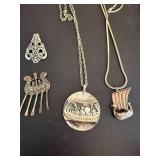 Viking Ship Pendant Necklace - Scandinavian Pewter & Silver Tone Jewelry (Lot of 4)