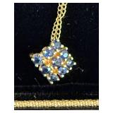 J.B. Hudson Gold-Tone Necklace with Blue Cluster Square Pendant