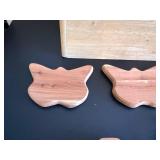 Wooden Caddy with 3 Butterfly and One Loon Ornaments (Lot of 5)