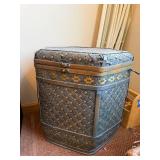 Vintage Hexagonal Woven Hamper - Blue-Gray Rattan with Metal Banding