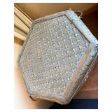 Vintage Hexagonal Woven Hamper - Blue-Gray Rattan with Metal Banding