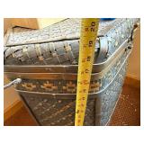 Vintage Hexagonal Woven Hamper - Blue-Gray Rattan with Metal Banding