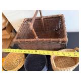Wicker Baskets Set - Large Rectangular Basket & 3 Round Baskets (Lot of 4)
