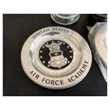 Air Force Academy Collectible Glass, Silver Vase & 2 Coasters - Display Set (Lot of 4)
