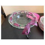 Holly Border Dinner Plates - Red Rim, Green Leaves Pattern