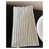 White Ceramic Dinnerware Set - Textured Rectangular Platter, Floral Round Plate, Scalloped Rim Plate