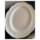 White Ceramic Dinnerware Set - Textured Rectangular Platter, Floral Round Plate, Scalloped Rim Plate