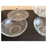 Crystal Glass Starburst Serving Bowl Set with Lidded Pedestal Plate