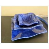 Leaf-Shaped Glass Dishes (Lot of 5) & Blue Ceramic Nesting Bowls