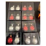Christmas Ornament Place Card Set - 18 Boxed Glass Ornaments (Red Swirl & Silver Glitter)