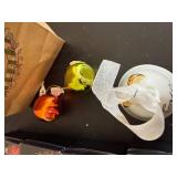 Christmas Ornament Place Card Set - 18 Boxed Glass Ornaments (Red Swirl & Silver Glitter)