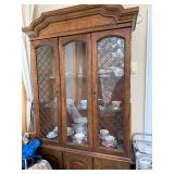 Oak China Cabinet Hutch - Diamond-Pattern Glass Doors