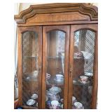 Oak China Cabinet Hutch - Diamond-Pattern Glass Doors