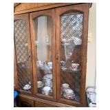 Oak China Cabinet Hutch - Diamond-Pattern Glass Doors