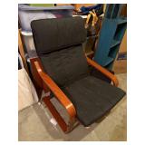 Mid-Century Modern Black Upholstered Lounge Chair with Wood Armrests