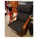 Mid-Century Modern Black Upholstered Lounge Chair with Wood Armrests