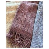 Throws (Lot of 3) - Beige, Burgundy & Gray-Blue Textured Weave