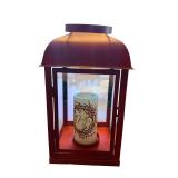 Red Metal Lantern - Glass Panels, Candle Inside
