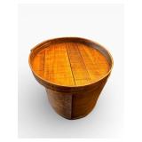 Vintage Round Wooden Bucket with Lid - Rustic Farmhouse Decor