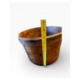 Vintage Round Wooden Bucket with Lid - Rustic Farmhouse Decor