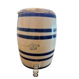 Ceramic Barrel Beverage Dispenser - Blue Stripes & Crown Emblem