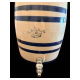 Ceramic Barrel Beverage Dispenser - Blue Stripes & Crown Emblem
