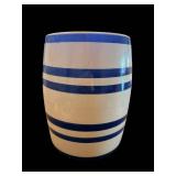 Ceramic Barrel Beverage Dispenser - Blue Stripes & Crown Emblem