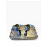 Pewter Salt & Pepper Shaker Set with Creamers on Beaded Tray - Vintage