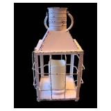 White Metal Lantern - 14 in Tall, Cage Frame