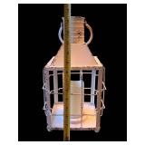 White Metal Lantern - 14 in Tall, Cage Frame