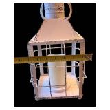 White Metal Lantern - 14 in Tall, Cage Frame