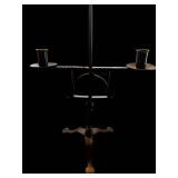 Antique Metal Candelabrum with Central Spike and Dual Candle Holders