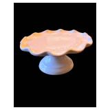 White Ceramic Cake Stand with Scalloped Edge on Pedestal - 8 in Dia