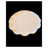 White Ceramic Cake Stand with Scalloped Edge on Pedestal - 8 in Dia