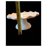 White Ceramic Cake Stand with Scalloped Edge on Pedestal - 8 in Dia