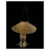 Vintage Brass Hanging Oil Lamp with Conical Shade and Glass Reservoir