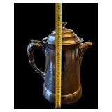 Tankard - Antique Silver-Plate Coffee Pot with Lid & Ornate Handles