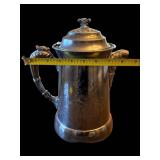 Tankard - Antique Silver-Plate Coffee Pot with Lid & Ornate Handles