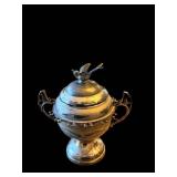 Antique Silver-Plate Lidded Urn with Bird Finial & Candle Mold (Lot of 2)