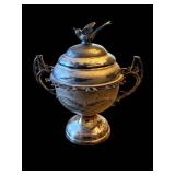 Antique Silver-Plate Lidded Urn with Bird Finial & Candle Mold (Lot of 2)