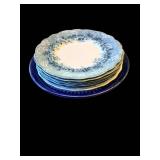 Canton Blue & White Transferware Dinner Plates - 8-Piece Set (6 Identical, 2 Variants)