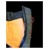 Think! Patchwork Tall Boot - Blue Leather With Multicolor Panels, Side Zip