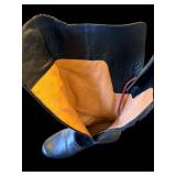 Think! Patchwork Tall Boot - Blue Leather With Multicolor Panels, Side Zip