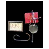 ABC Sampler in Frame - Hand Mirror - Red Books with Ribbon - Iron Hook - 4-Piece Set