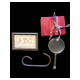 ABC Sampler in Frame - Hand Mirror - Red Books with Ribbon - Iron Hook - 4-Piece Set
