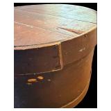 Antique Round Wooden Barrel Box with Lid - 16in Diameter Storage Container