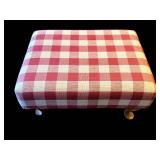 Boardwalk Queen Anne Footstool - Crimson Check Upholstered Ottoman